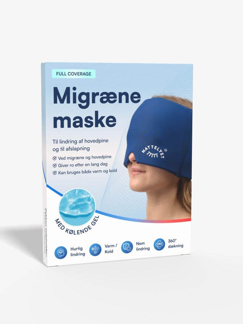 Nattelyst Migrænemaske Full Coverage — køle- og varmemaske med fuld mørklægning mod migræne og hovedpine
