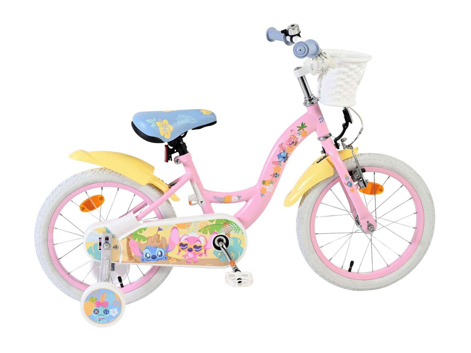 Volare Disney Stitch børnecykel 16 tommer med støttehjul i lyserød