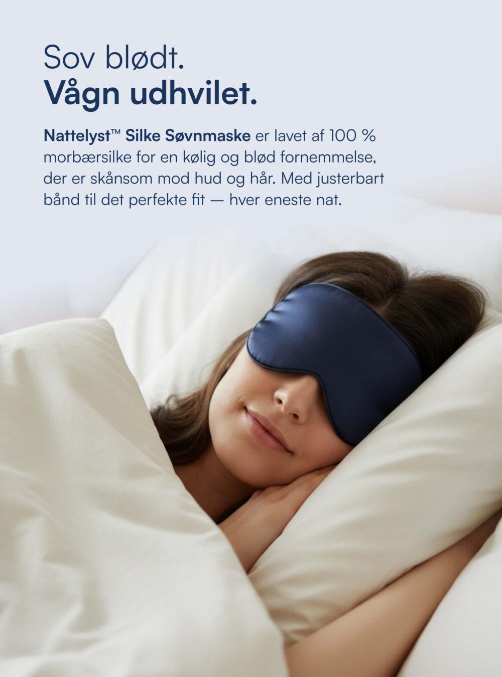 Nattelyst Silke Sovemaske i 100% Mulberry silke — blød og hudvenlig sovemaske