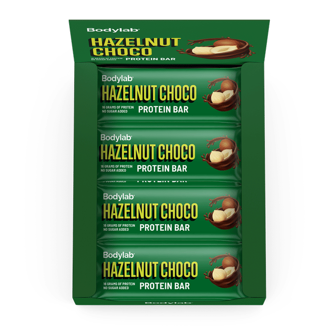 Bodylab Protein Bar Hazelnut Choco 55 g æske med 12 barer