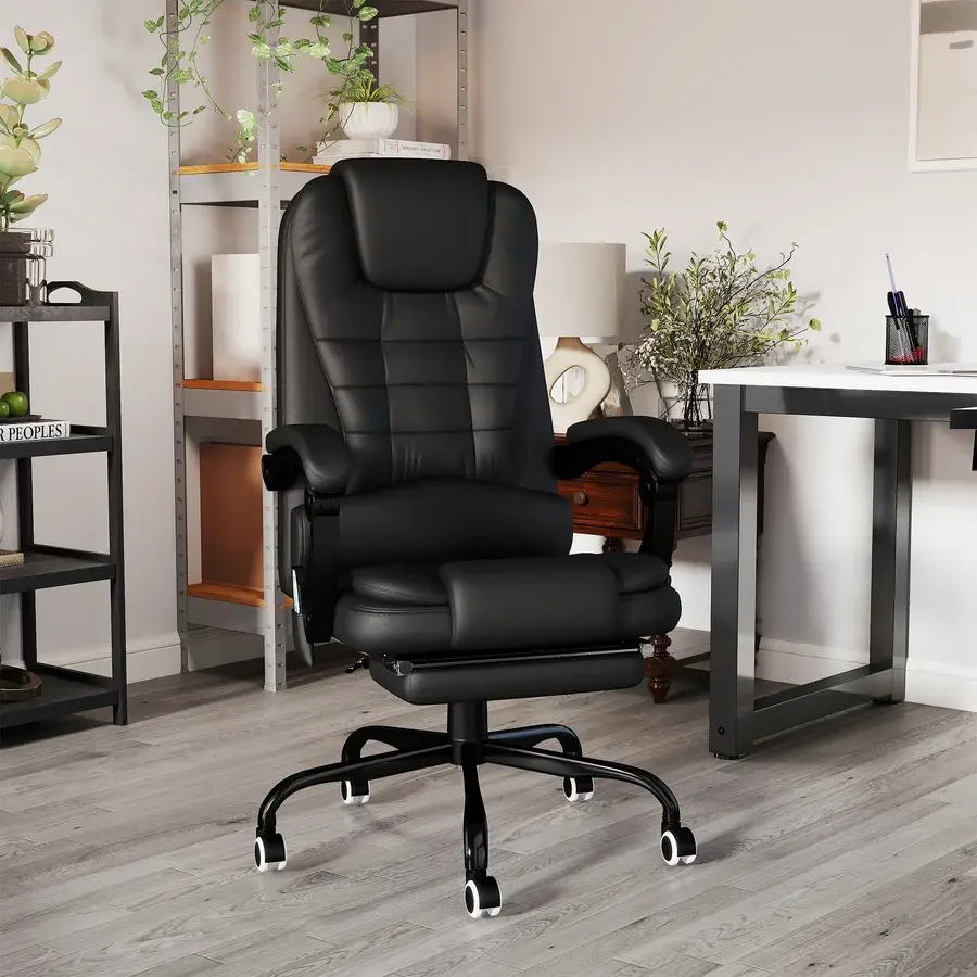 Kontorstol med 7 massagepunkter og integreret fodstøtte, kunstlæder produktbilde