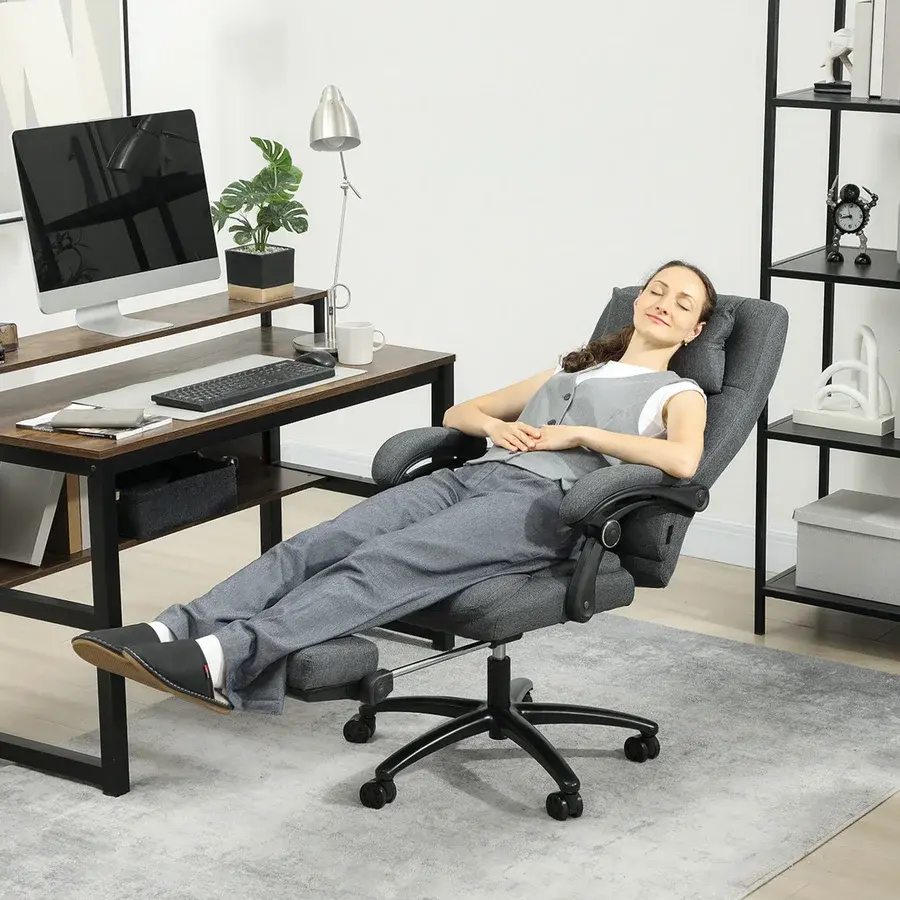 Kontorstol med massagefunktion og USB, linnedlook, mørkegrå produktbilde