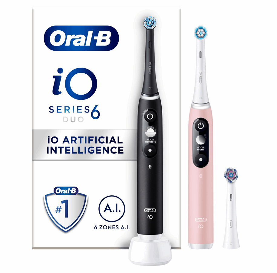 Oral-B iO6 elektrisk tandbørste med to håndtag i sort lava og pink sand